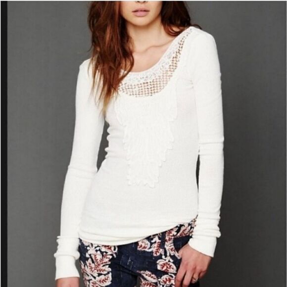 Free People Jack of All Trades Crochet Waffle Knit Longsleeve Top Size XS - Picture 1 of 9